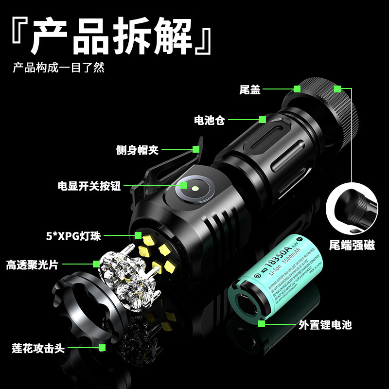 Mini Led Strong Light Five Eye Flashlight Small Multi Function Rechargeable Tactical Flashlight