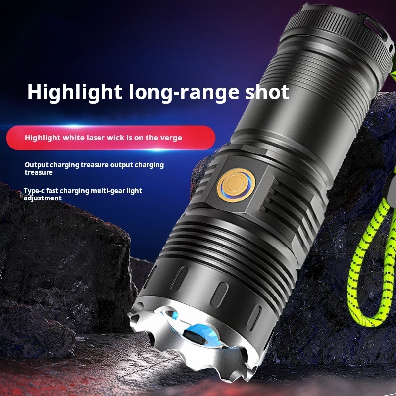 Super Strong Light Outdoor Patrol Spotlight Long Range Zoom White Led Laser Flashlight