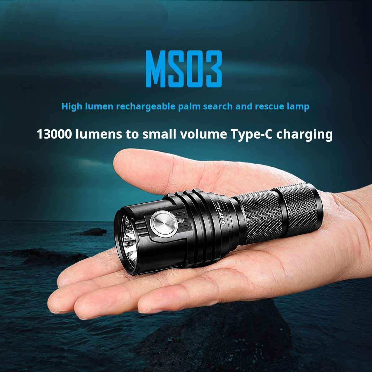 Ms03 Cold White Light 13000 Lumens Outdoor Rechargeable Lithium Battery Led Flashlight