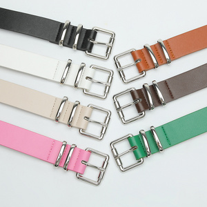 Wholesale Fashion Three Metal Loops Woman Plain Belt 100% Pu Leather Lady Belts For Women Alloy Buckle Belts