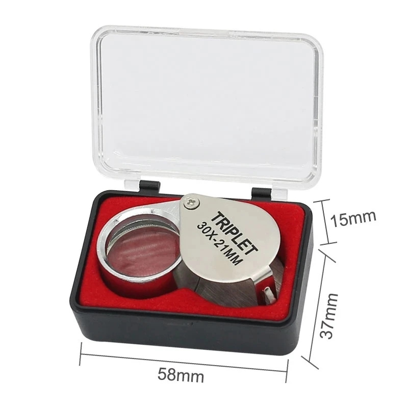 Pocket Jewelry Loupe 10x-30x 21mm Jewelers Diamond Eye Magnifying Glass Magnifier Metal Tools For Coins Gems Stamps Watches