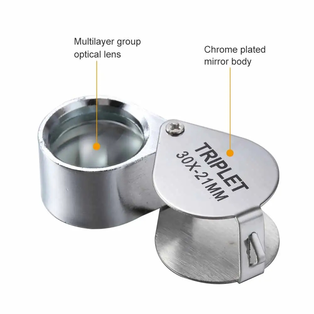 Pocket Jewelry Loupe 10x-30x 21mm Jewelers Diamond Eye Magnifying Glass Magnifier Metal Tools For Coins Gems Stamps Watches