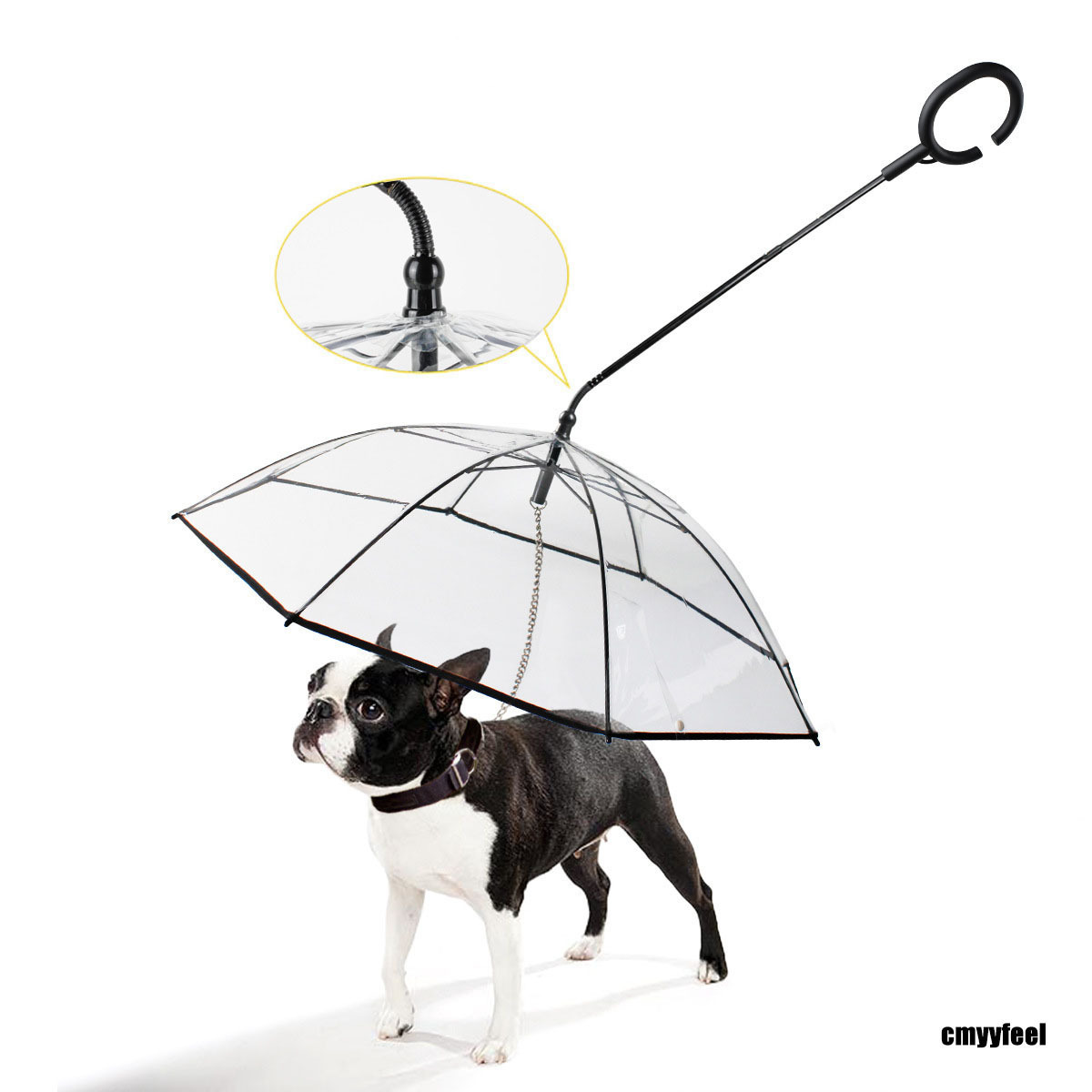 Transparent PET umbrella dog C-type umbrella pet articles adjustable dog walking traction rope in rainy days