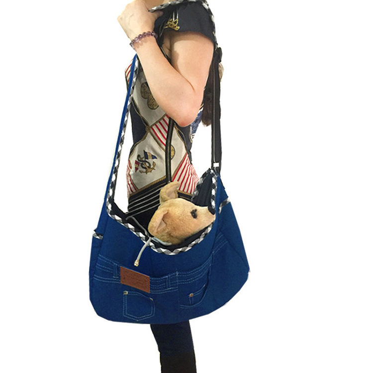 PortableDenim Bag Pet Messenger Bag Dog Backpack Washed Denim Shoulder Bag Cat Carrier