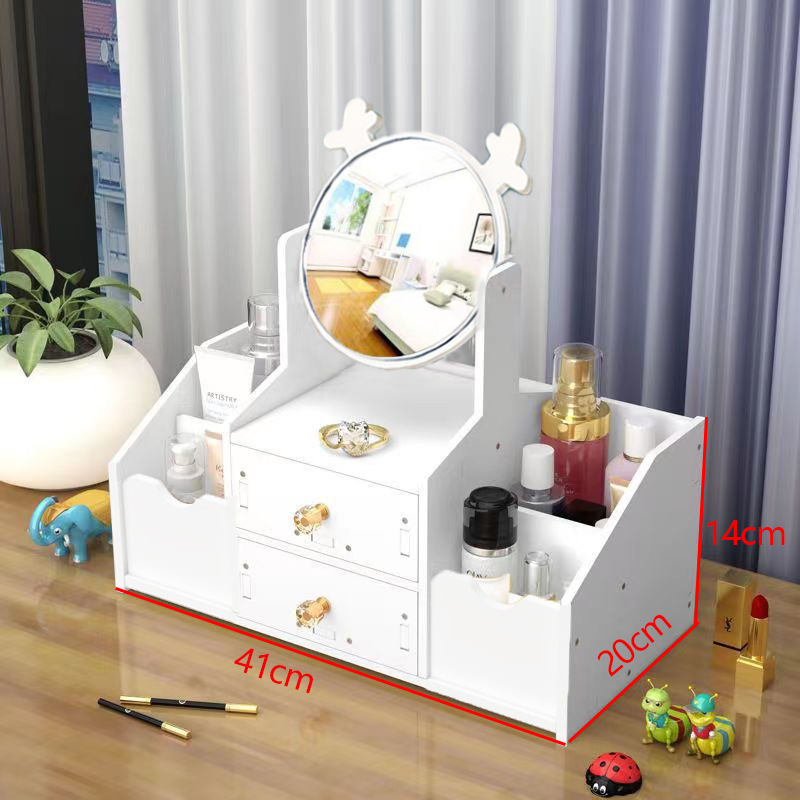 Multifunctional  Luxury white round mirror nordic cosmetic storage box makeup organizer with cat ears with Mirror