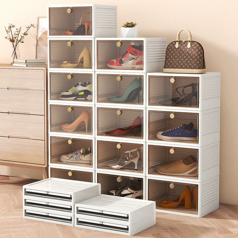 New Factory Price Wholesale Stacking Foldable Shoe Storage Box Clear Plastic Display Folding Sneaker Storage Box