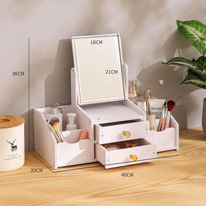 Wholesale Mdf Cosmetics Drawer Type Jewelry Box Skin Care Lipstick Shelf Desktop Cosmetics Storage Box With Mirror