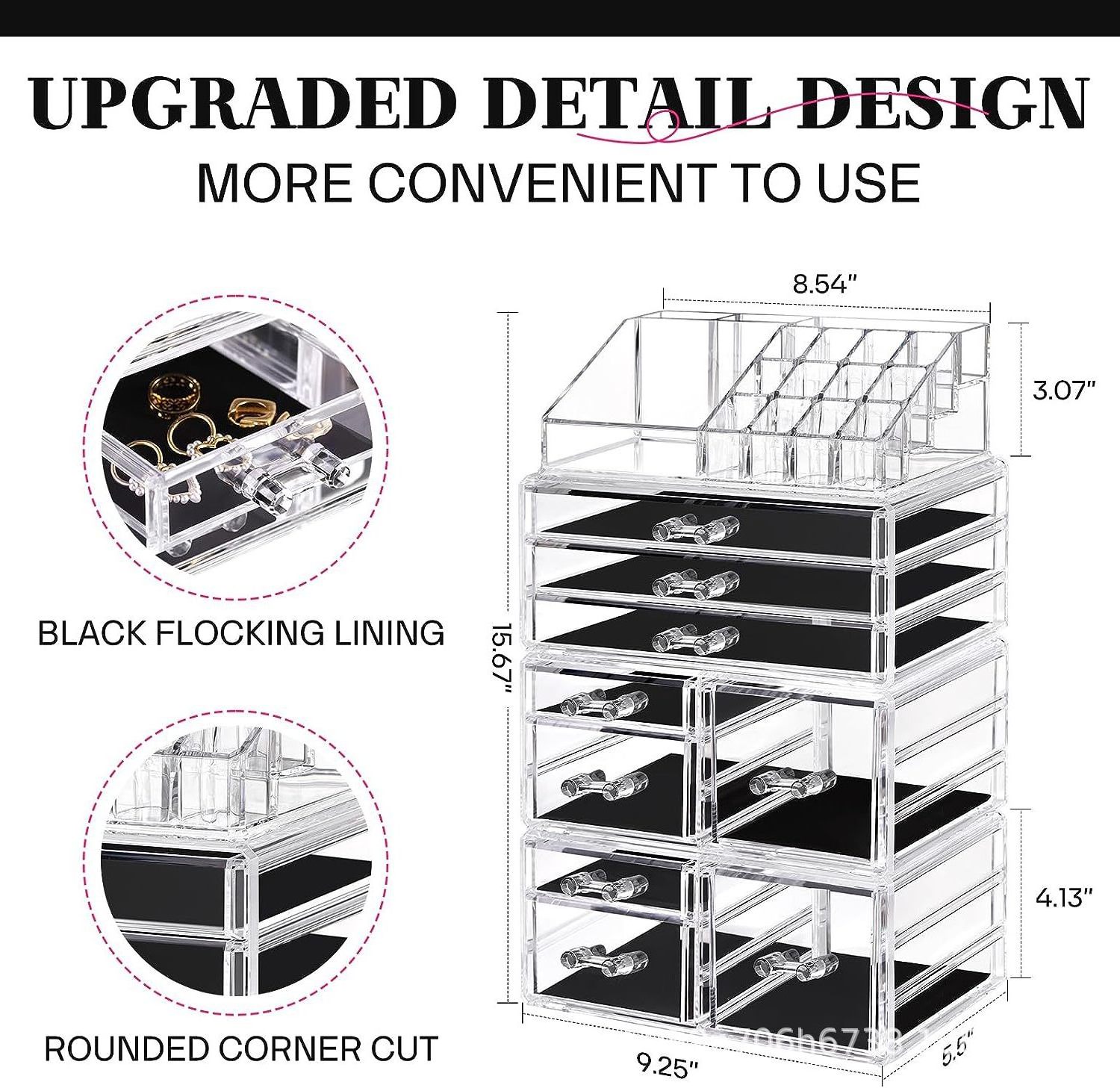 Dresser transparent dustproof stackable plastic drawers jewelry cosmetic makeup organizer for dressing table