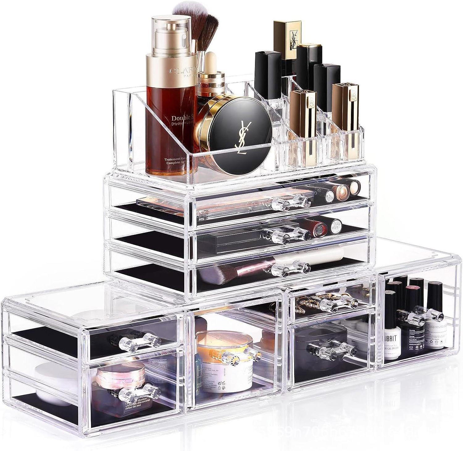 Dresser transparent dustproof stackable plastic drawers jewelry cosmetic makeup organizer for dressing table