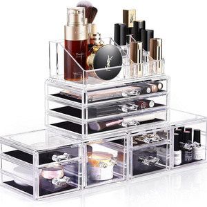 Dresser transparent dustproof stackable plastic drawers jewelry cosmetic makeup organizer for dressing table