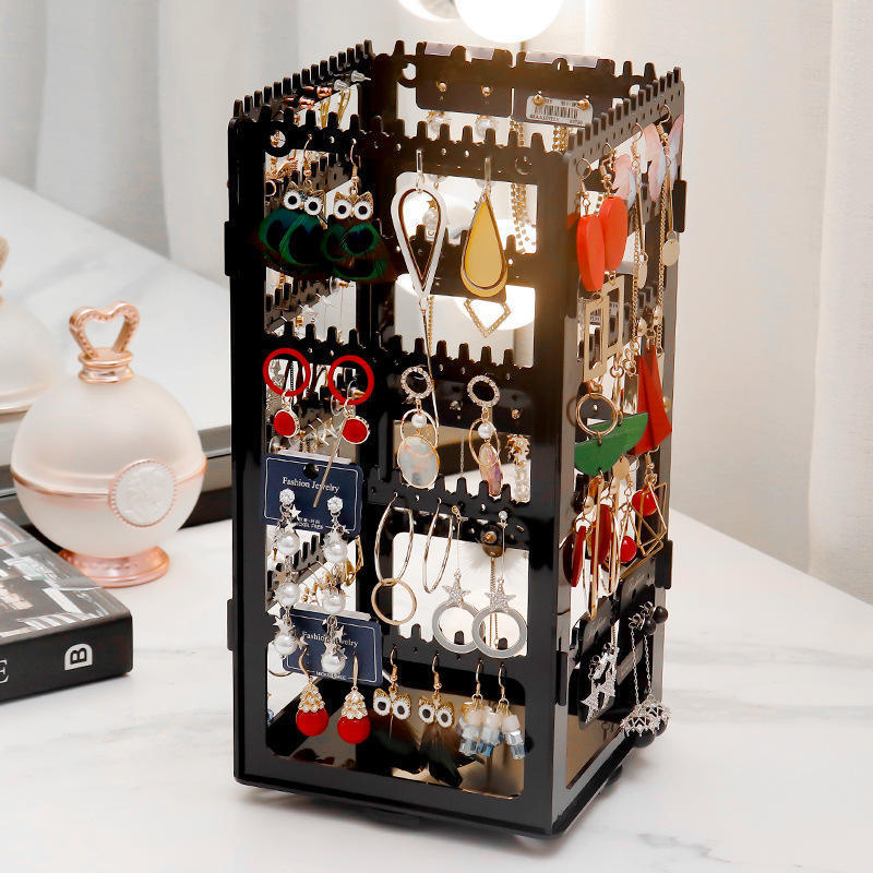 Earring Holder and Jewelry Organizer 360 Rotating Earring Organizer 4 Tier Acrylic Earring Display Stand Clear Jewelry Rack