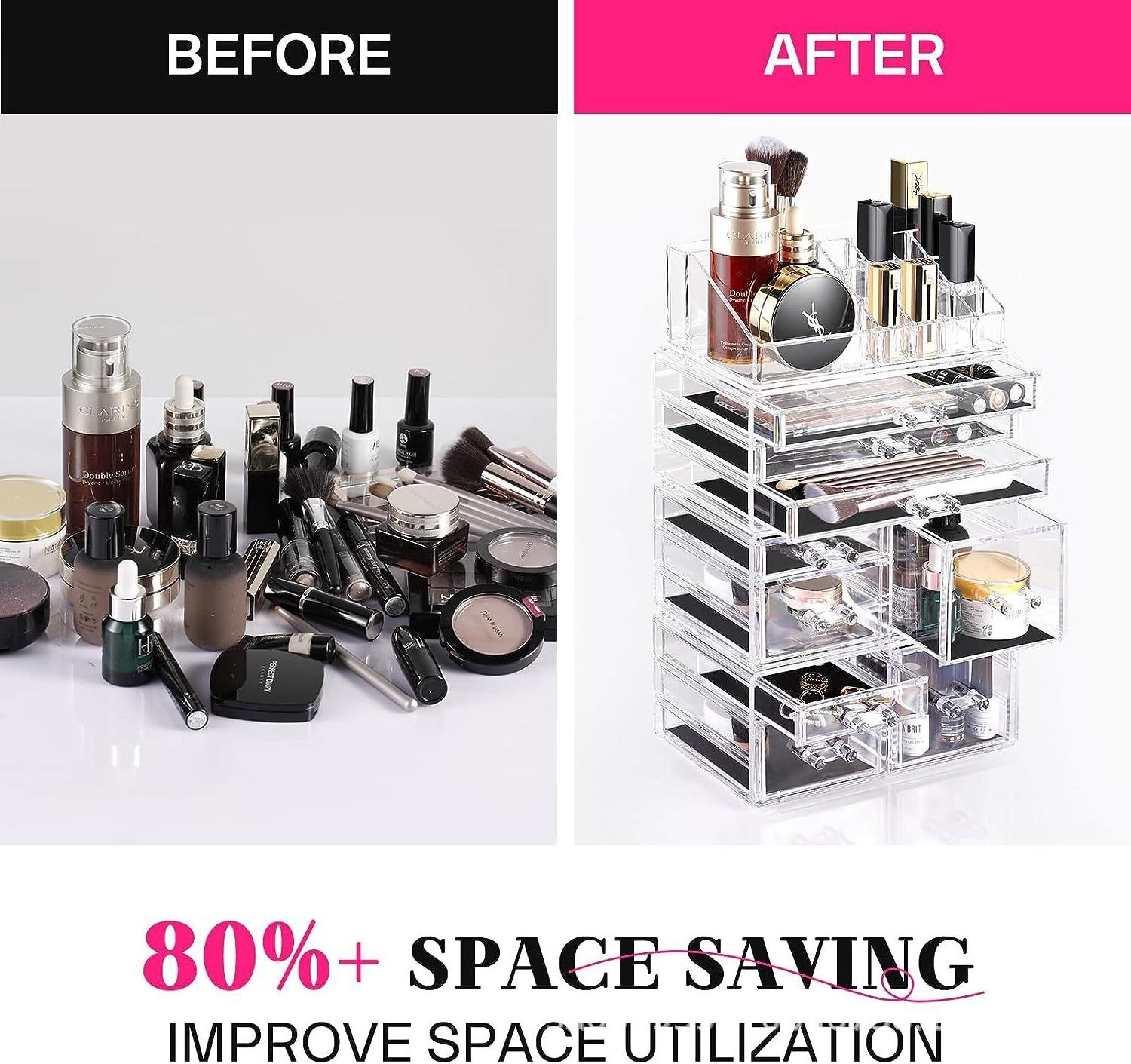 Dresser transparent dustproof stackable plastic drawers jewelry cosmetic makeup organizer for dressing table