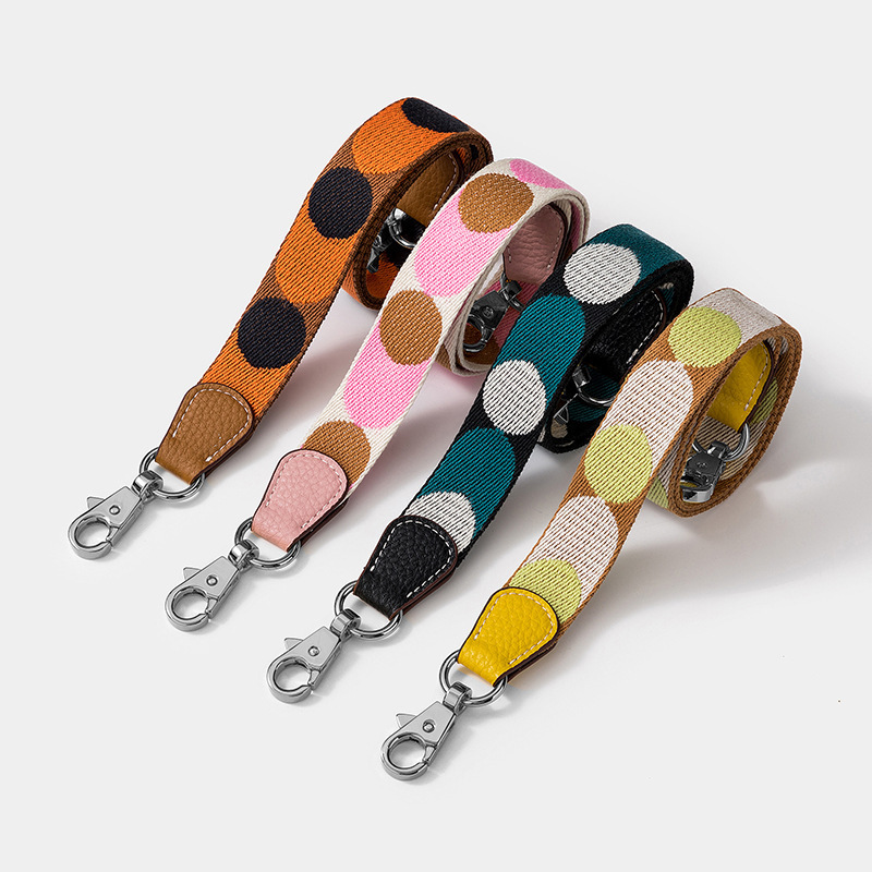 INS Fashion Contrasting Colors Dots Printing Cotton 0.99 Inch Width Thin Leather End Purse Belt Luxury Branded Women Bags Strap