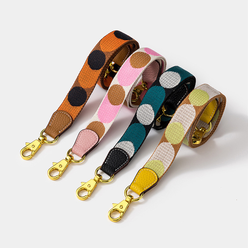 INS Fashion Contrasting Colors Dots Printing Cotton 0.99 Inch Width Thin Leather End Purse Belt Luxury Branded Women Bags Strap