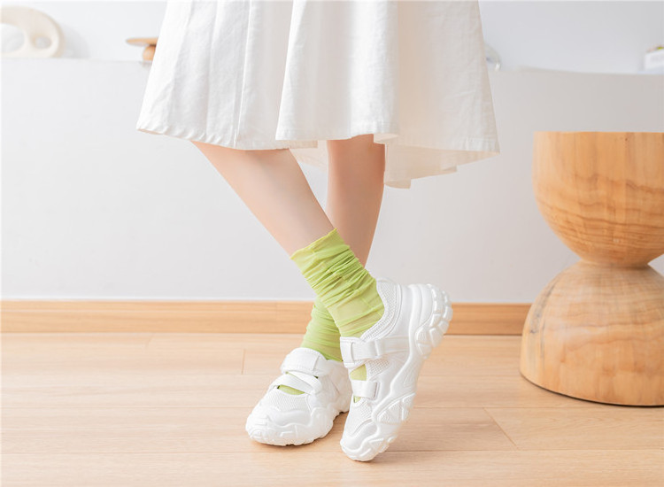 Wholesale Fashion Lady Ruffled candy color Stockings Women Gauze Transparent Sock Girl Hosiery Sexy Female Mesh Socks