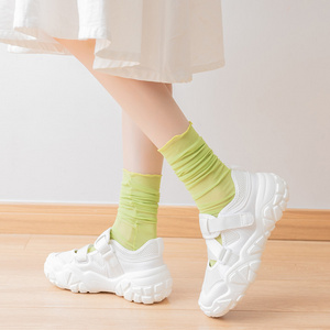 Wholesale Fashion Lady Ruffled candy color Stockings Women Gauze Transparent Sock Girl Hosiery Sexy Female Mesh Socks