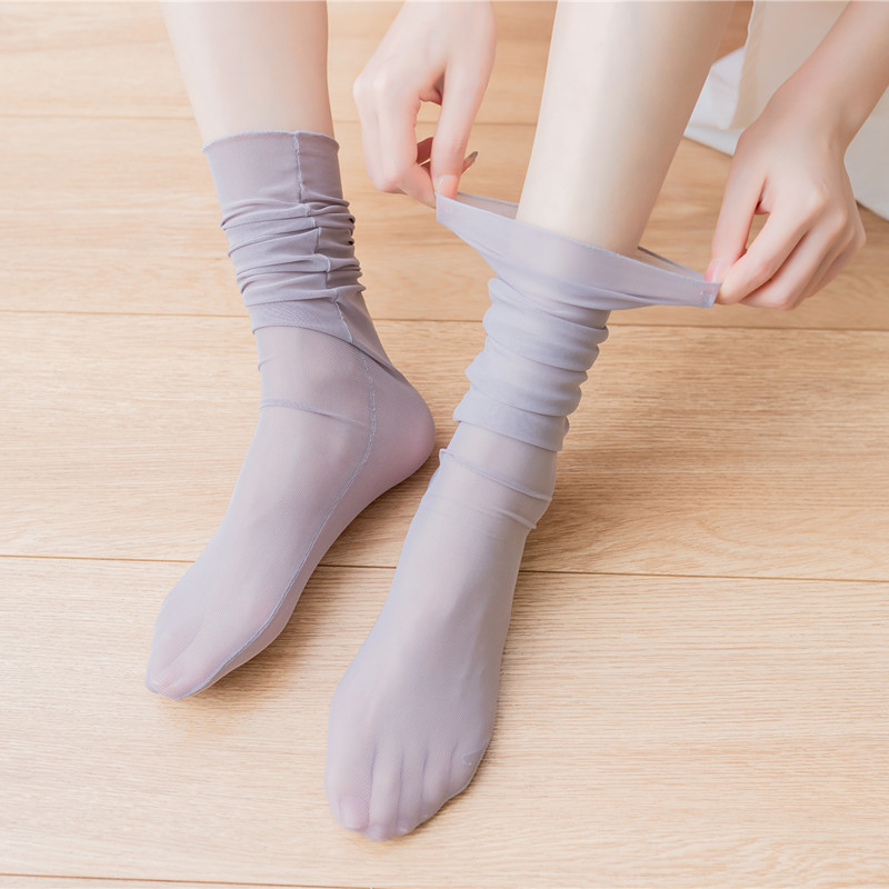 Wholesale Fashion Lady Ruffled candy color Stockings Women Gauze Transparent Sock Girl Hosiery Sexy Female Mesh Socks