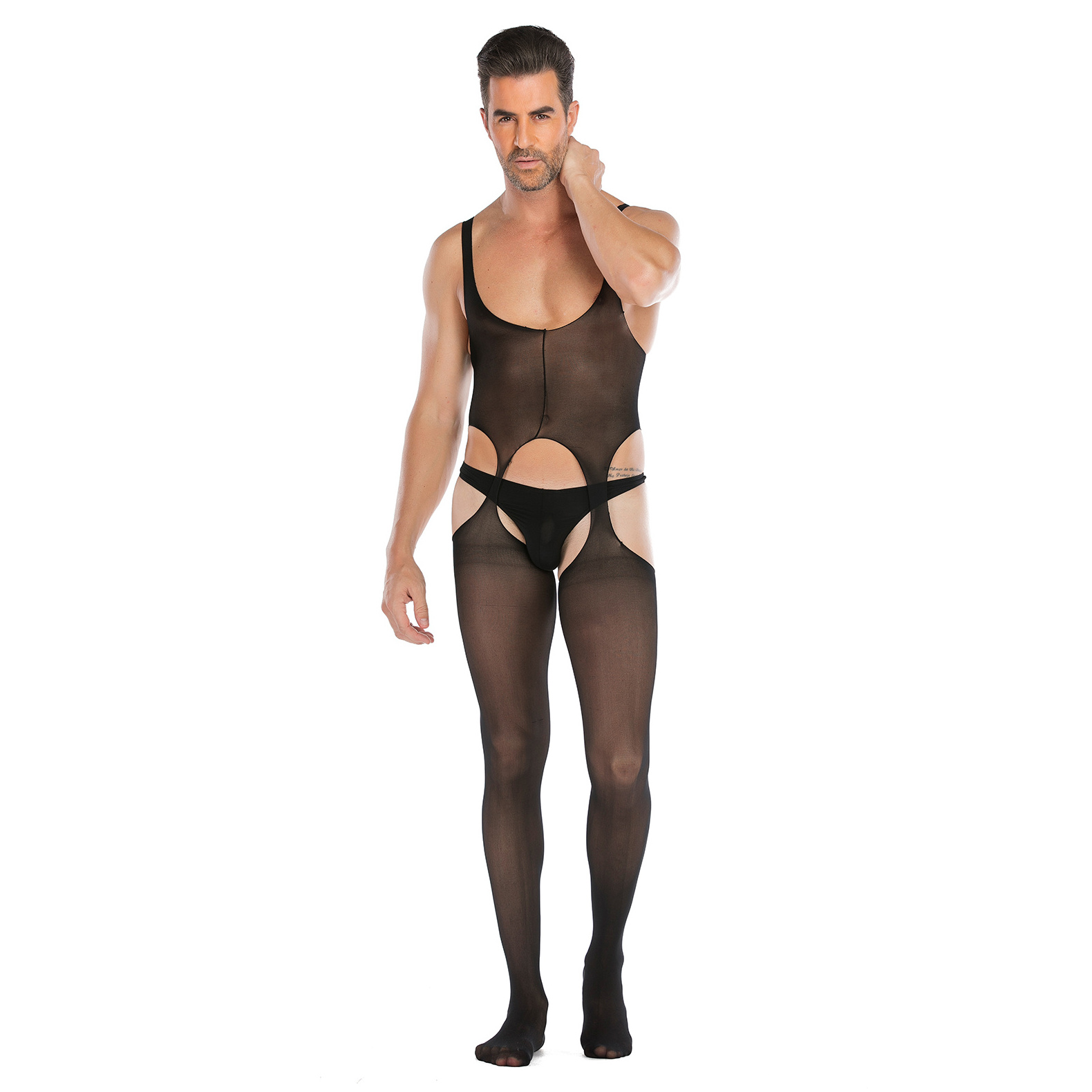 Sexy Men's See Through Fishnet Pantyhose Tights Stretchy Full Bodysuits Stockings