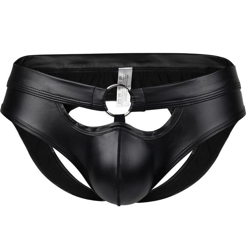 Mens Imitation leather Pouch Briefs Jockstrap Low Rise Backless Thong Underpants Sexy underwear Man Panties