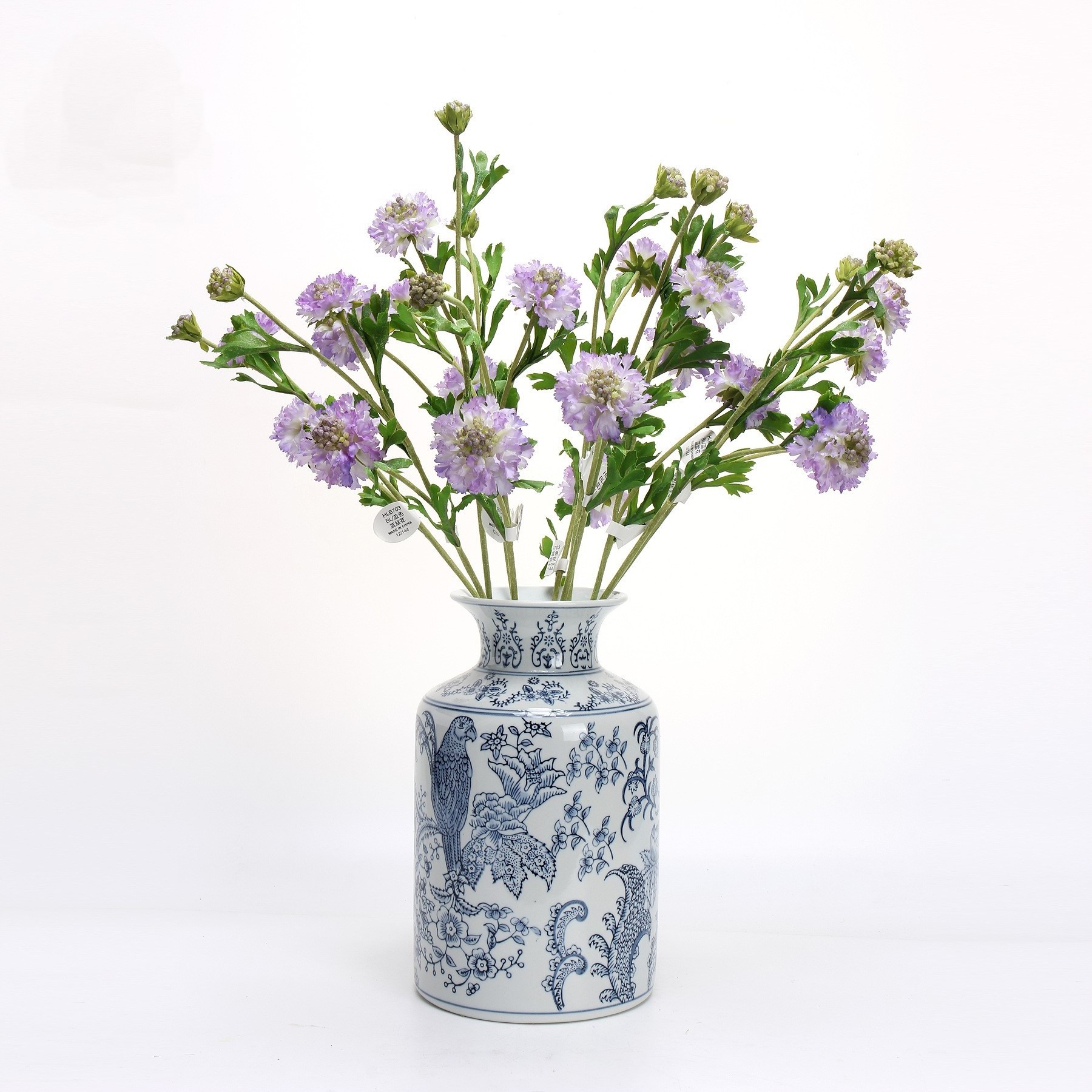 HLB703 ZUOYI 55CM Silk Cloth Artificial 3 Branch Blue Potted Flowers Pine Cordyceps For Flocking Collocation