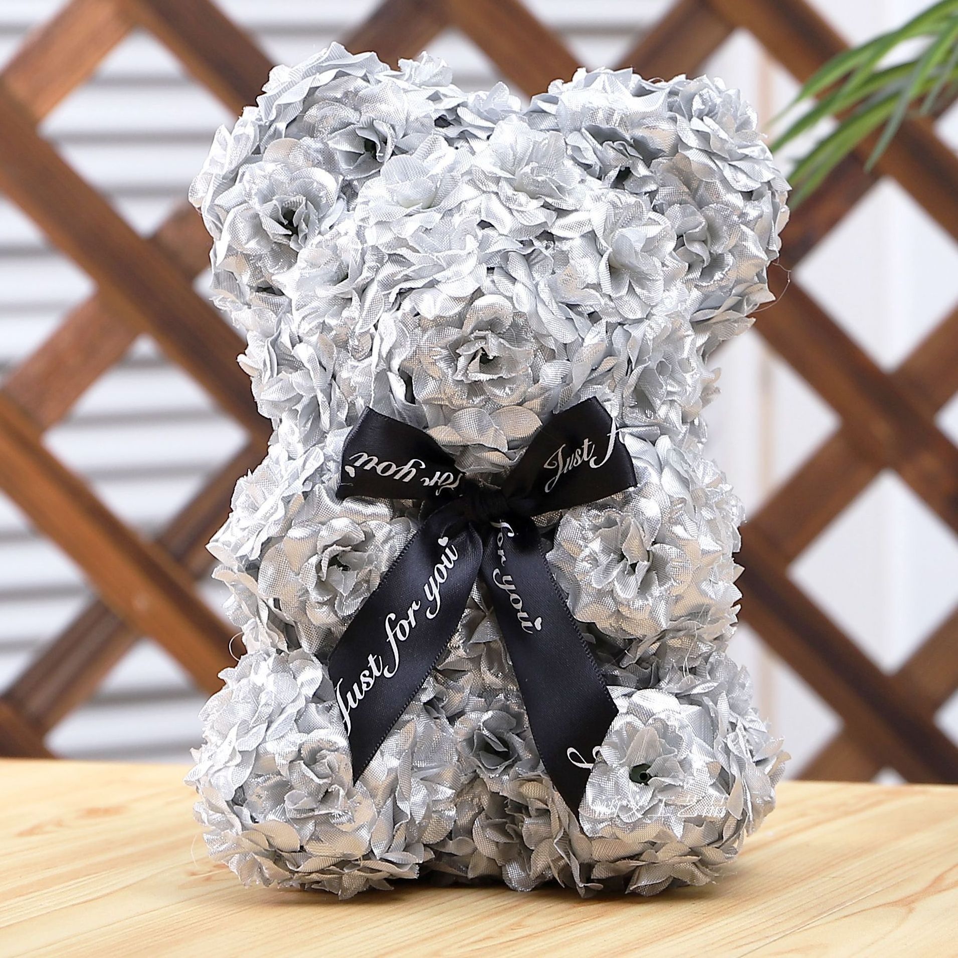 Most Popular 25cm Gold Teddy Rose Bear Artificial Styrofoam Silver Rose Bear For Gift