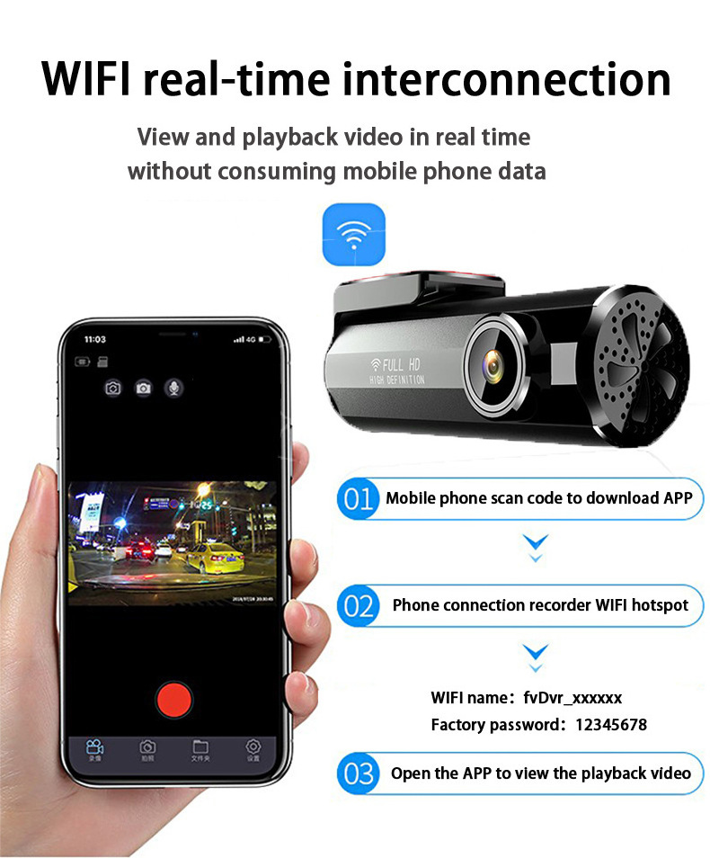 Wifi Car Dash Cam 1080P  Wide Angle Dash Camera DVR G sensor Dashcam Android IOS Phone DVR Auto Recorder Night Version