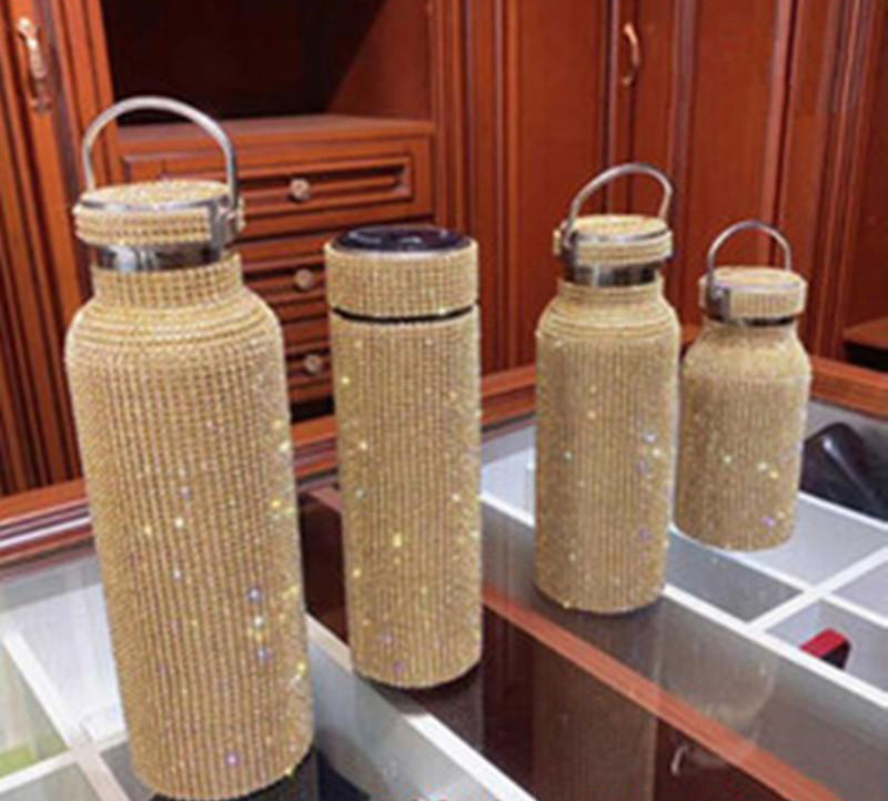 High Quality 750mL Dazzling Stylish Rhinestone Refillable Stainless Steel Water Bottle For Women