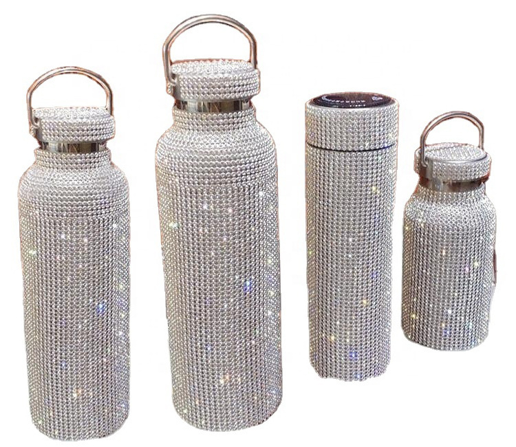 High Quality 750mL Dazzling Stylish Rhinestone Refillable Stainless Steel Water Bottle For Women