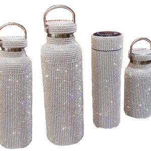 High Quality 750mL Dazzling Stylish Rhinestone Refillable Stainless Steel Water Bottle For Women