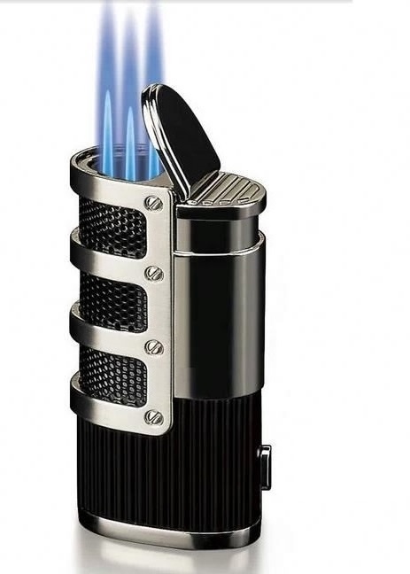 Windproof 3 jet blue flame cigar butane filled cigar lighter with gas box and cigar lighter