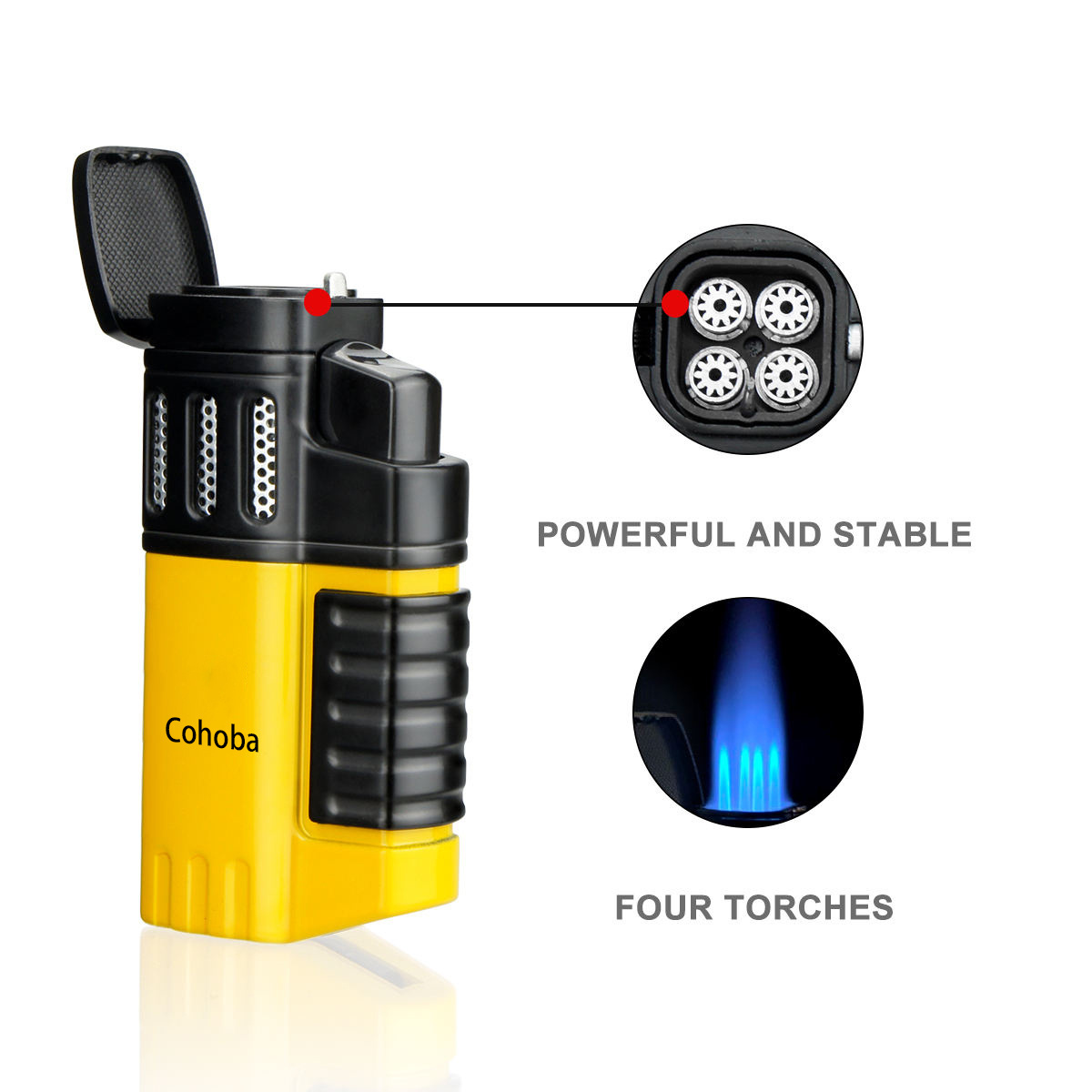 Cigar Torch Lighter 4 Torch Jet Flame Refillable with Punch Smoking Accessories Tool for Smoking Portable Gas Lighter