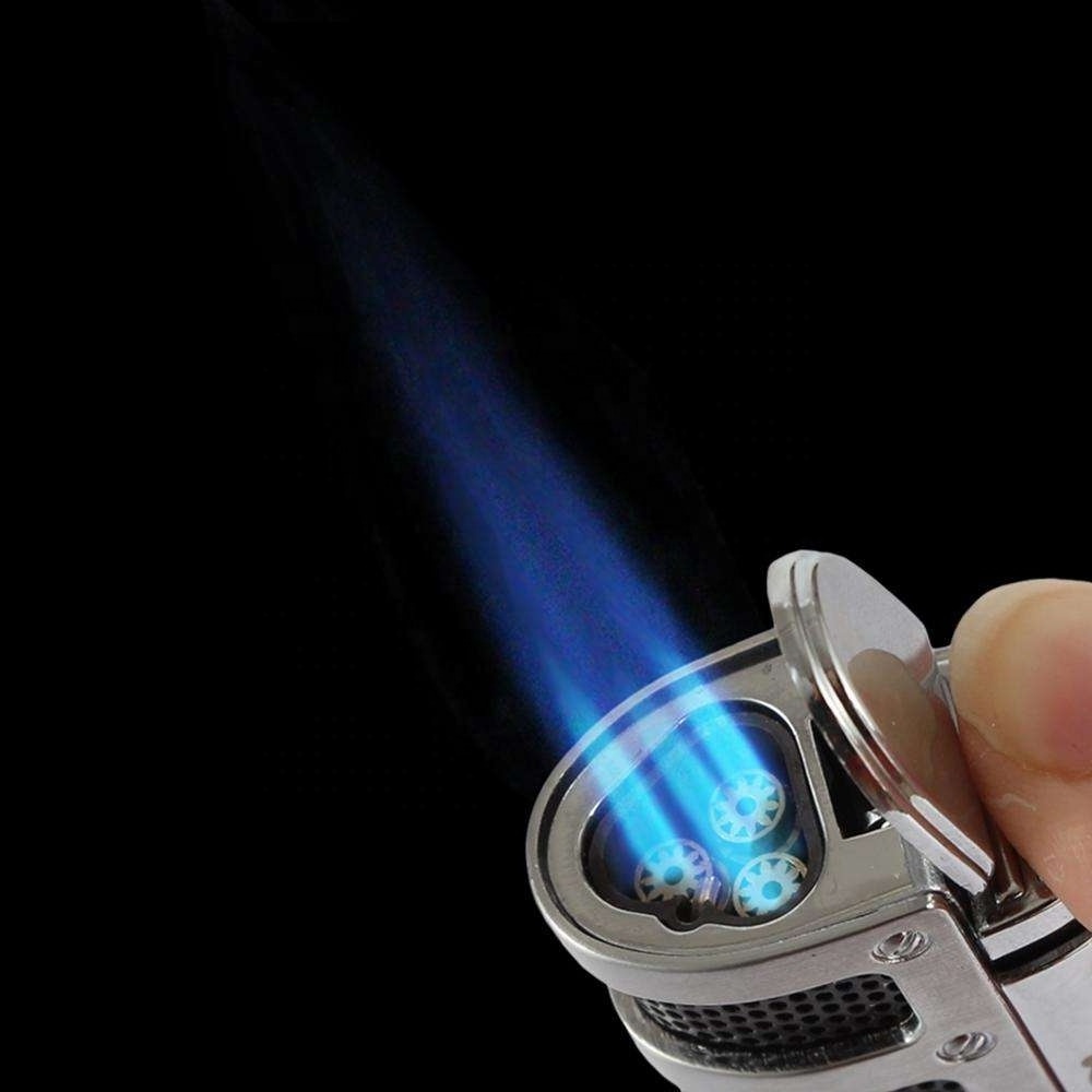 Cigar Lighter Butane 3 Torch Jet Flame Lighter With Cigars Cutter Punch Accessories Windproof Cigarette Lighter Gift Box