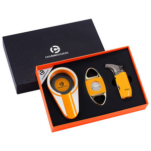 Wholesale Luxury Retro Relief Portable Metal Zinc Alloy Sharp Cigar Cutter And Lighter Set Can Customized Logo Safe And Durable