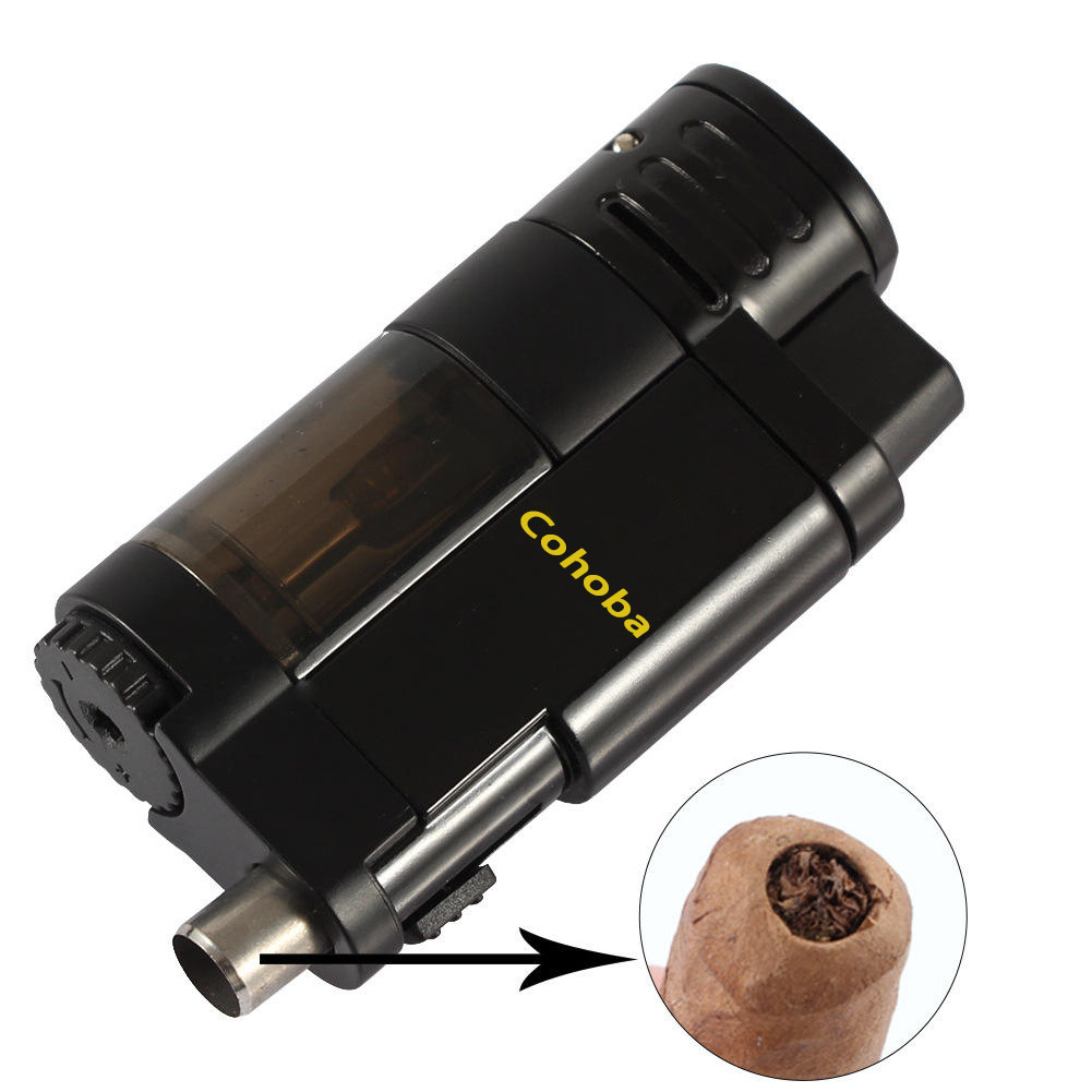 2023 Jet Cigar Lighter With Punch Wholesales Cigar Accessories Durable Four-Flame Cigar Torch Lighter