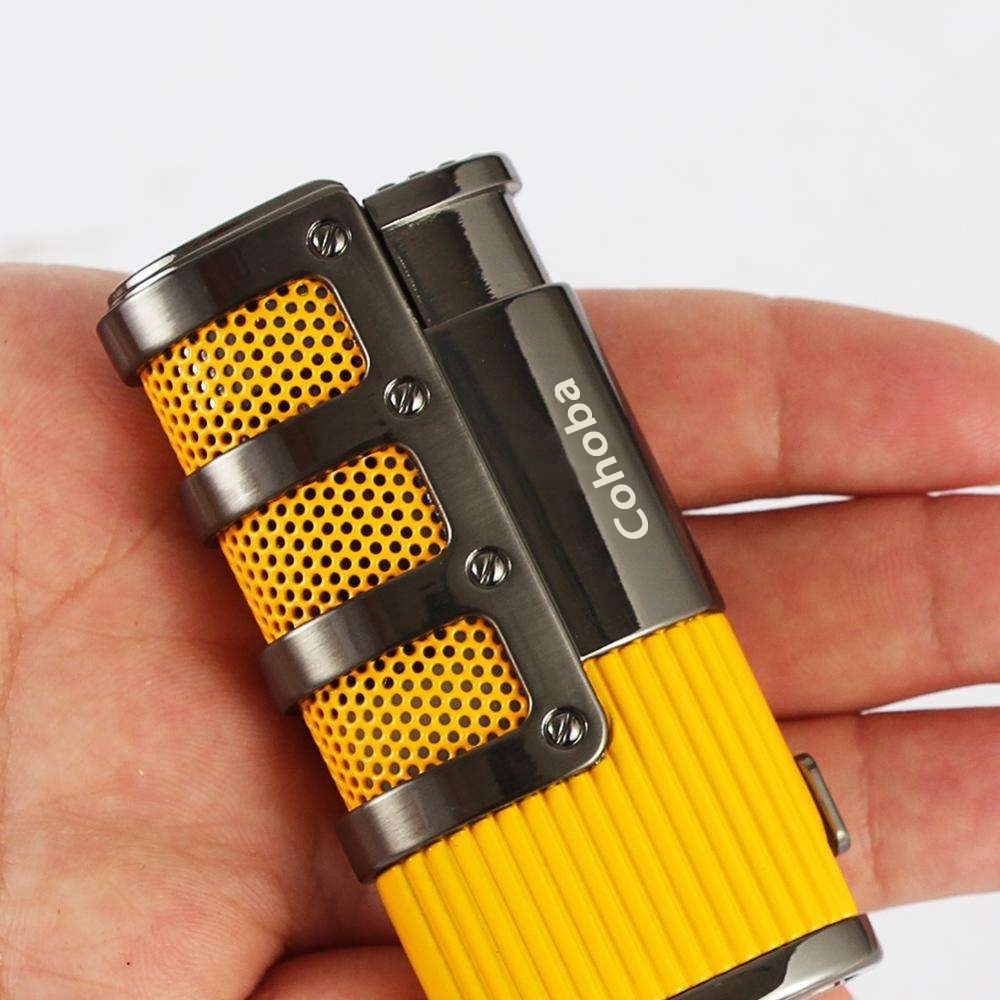 Cigar Lighter Butane 3 Torch Jet Flame Lighter With Cigars Cutter Punch Accessories Windproof Cigarette Lighter Gift Box