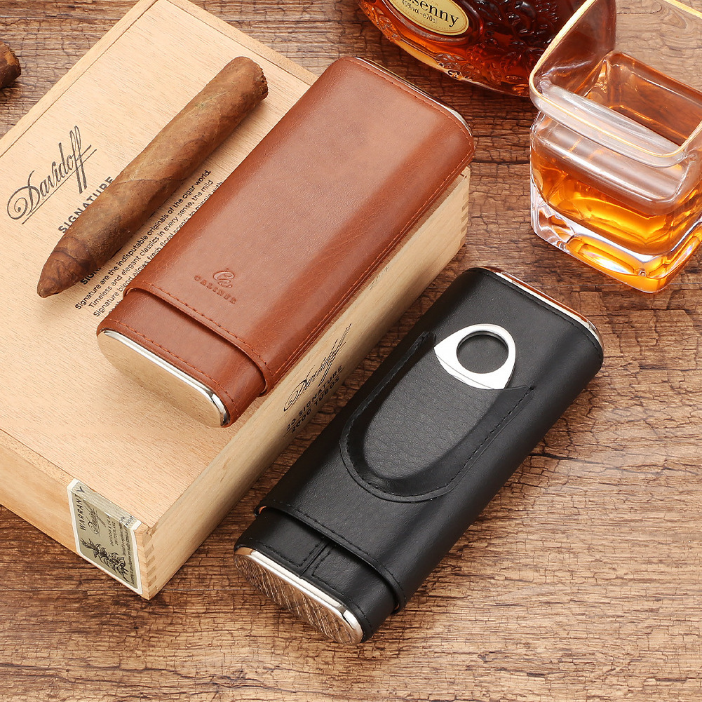 Cigar Leather Case Cigar Moisturizing Leather Case Three-Pack Cigar Carrying Case