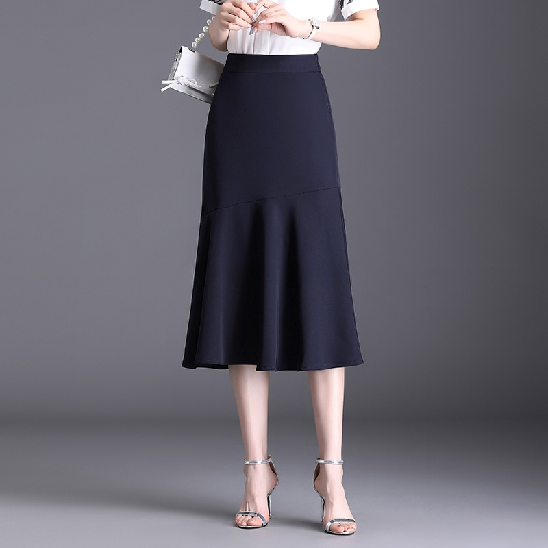 Asymmetric hem pleated skirt solid color professional formal skirt women's office travel skirt