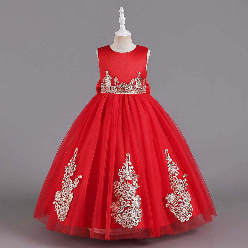 Little Girls Solid Color Floral Sequins Sleeveless Dress Toddler Girls Fancy Princess Gown Dress