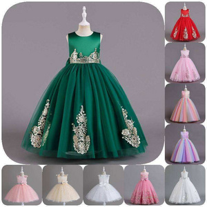 Little Girls Solid Color Floral Sequins Sleeveless Dress Toddler Girls Fancy Princess Gown Dress