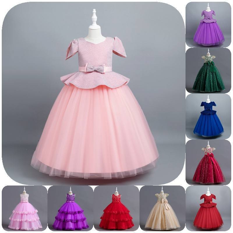 Long Elegant Birthday Party Gowns Wedding Bridesmaid Evening Dress Children Formal Pageant Dress for 6-12 Year Girls Kids Summer