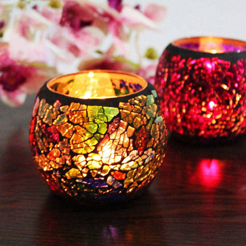 Romantic Ball Shape Glass Mosaic Votive Candle Holder For Valentine's Day