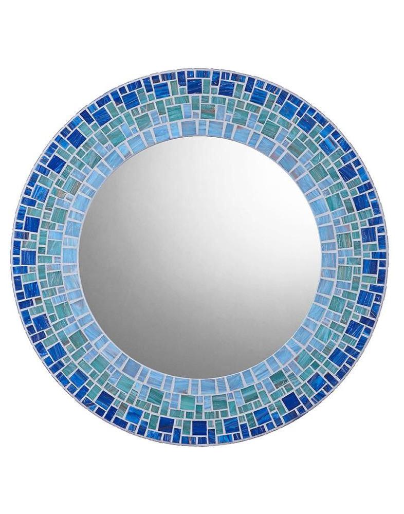 Round Crackle Mosaic Glass Handmade Wall Mirror