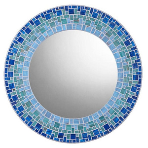 Round Crackle Mosaic Glass Handmade Wall Mirror