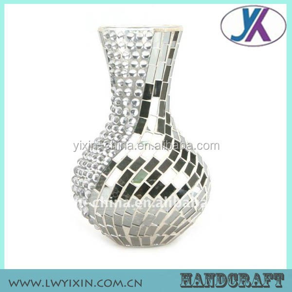 European style elegant tall stained glass mosaic mirror vase