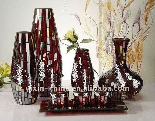 YIXIN Factory Supply Luxury gold decorative mosaic glass vase sets black