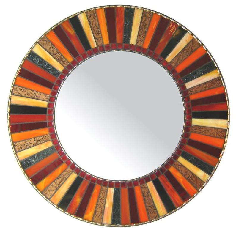 Round Crackle Mosaic Glass Handmade Wall Mirror