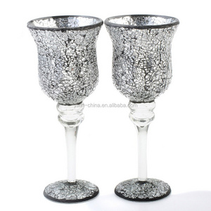 Silvery goblet mosaic glass votive wedding candle holder