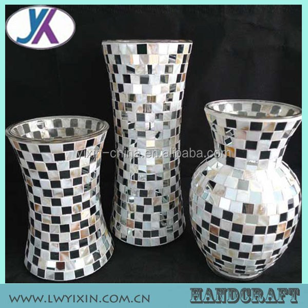 European style elegant tall stained glass mosaic mirror vase