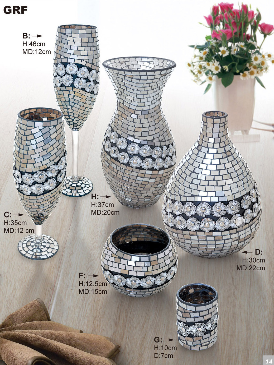 Grand Home Decoration Crackle Mosaic Glass Flower Vase with Stone