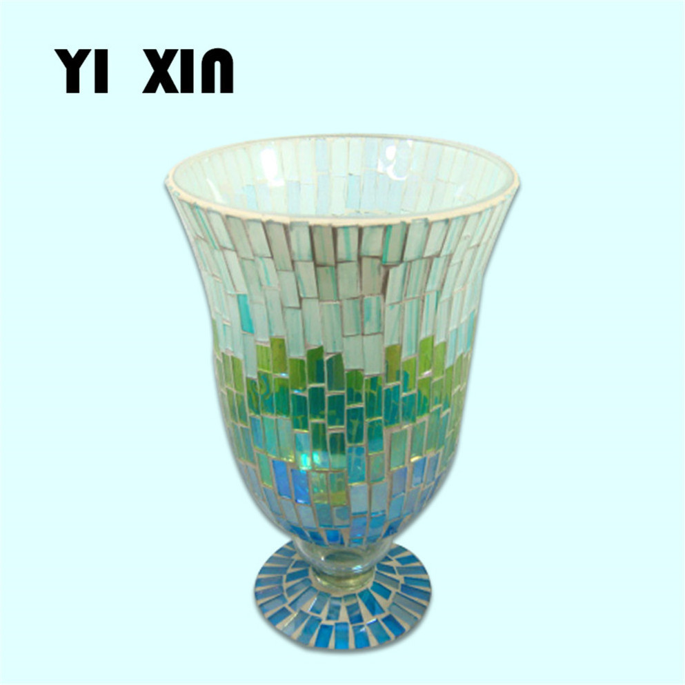 European style elegant tall stained glass mosaic mirror vase